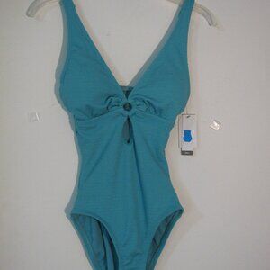 Time and Tru Teal One-Piece Swimsuit with Front Ring Detail